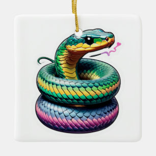 Cute Snake Illustration Ceramic Ornament