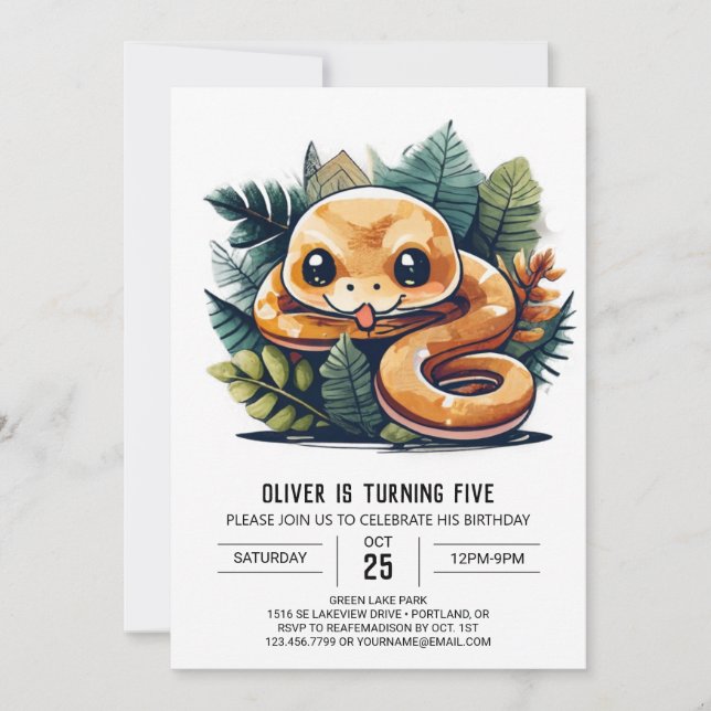 Cute Snake Jungle Birthday Invitation (Front)