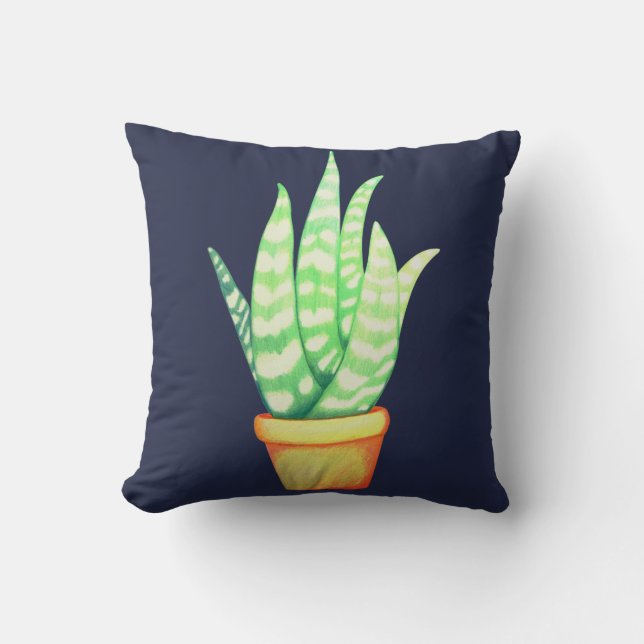 Cute Snake Plant Succulent in Orange Pot Cushion (Front)