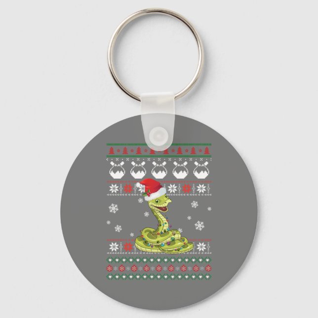 Cute Snake Ugly Sweater Christmas Light Pajama Key Ring (Front)