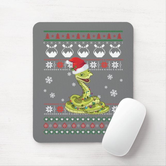 Cute Snake Ugly Sweater Christmas Light Pajama Mouse Pad (With Mouse)