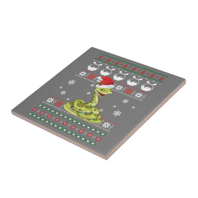 Cute Snake Ugly Sweater Christmas Light Pajama Tile (Side)