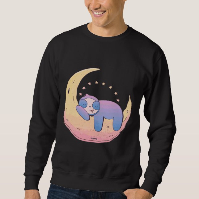 Cute Snoozing Sloth On Moon Sweatshirt (Front)