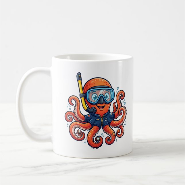 Cute Snorkeling Octopus - Ocean Explorer Coffee Mug (Left)