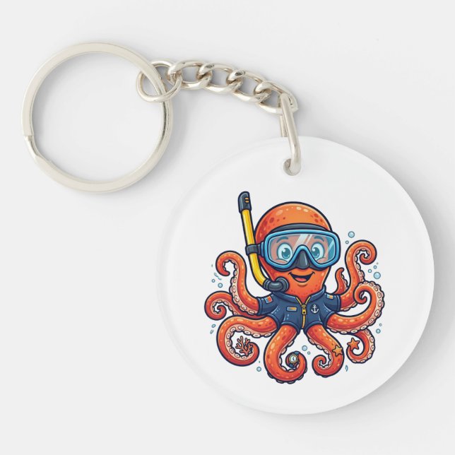 Cute Snorkeling Octopus - Ocean Explorer Key Ring (Front)