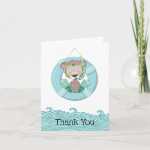 Cute Snorkeling Teddy Bear Blue Thank You Card