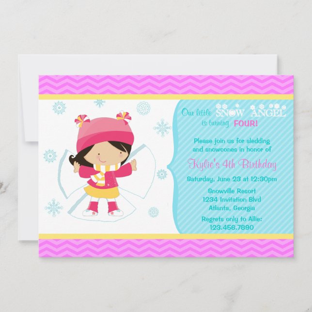 Cute Snow Angel Kids Winter Birthday Party Invitation (Front)