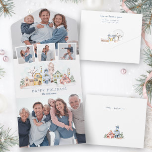 Cute Snow-Covered Christmas Cottages 4-Photo All In One Invitation