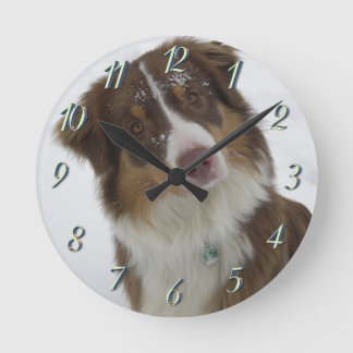 Cute Snow Dog Round Clock