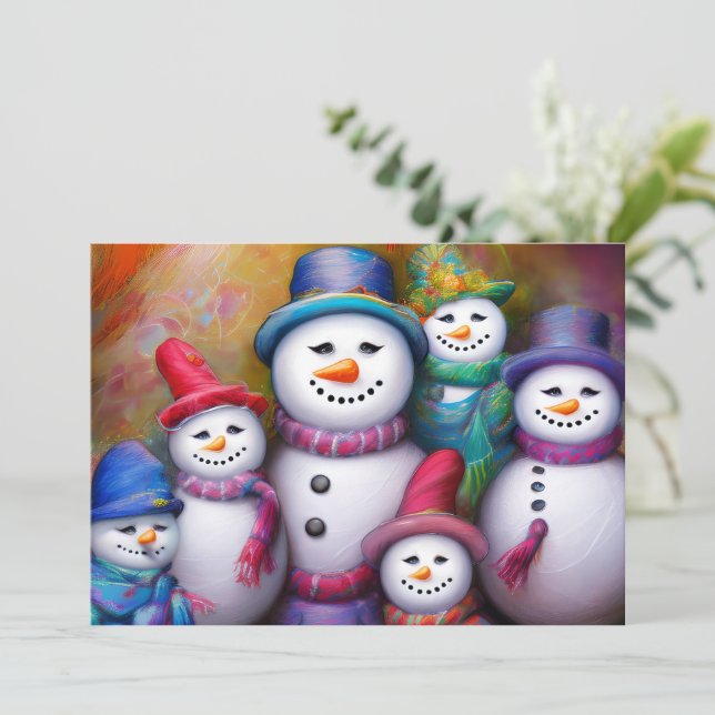 Cute snow family budget Christmas Holiday Card (Standing Front)