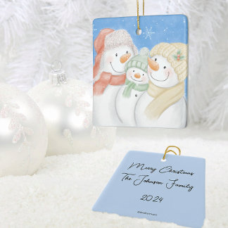 Cute Snow Family Ceramic Ornament