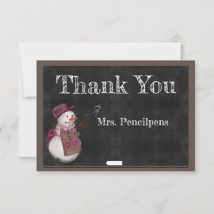 Cute Snow Girl Chalkboard Thank You Teacher Card