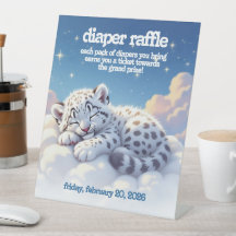 Cute Snow Leopard Asleep on Clouds Diaper Raffle