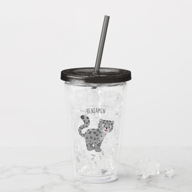 Cute snow leopard cartoon illustration acrylic tumbler (Back Ice)