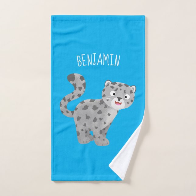 Cute snow leopard cartoon illustration bath towel set (Hand Towel)