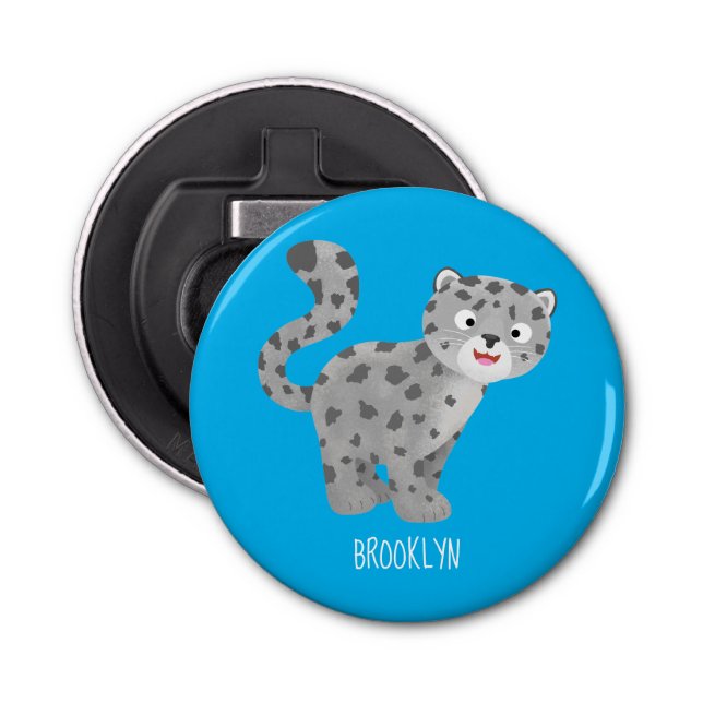 Cute snow leopard cartoon illustration bottle opener (Front)