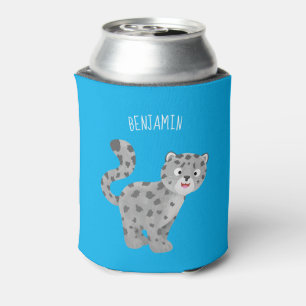 Cute snow leopard cartoon illustration can cooler