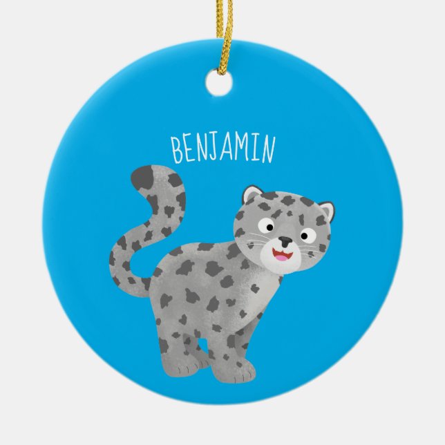 Cute snow leopard cartoon illustration ceramic tree decoration (Front)