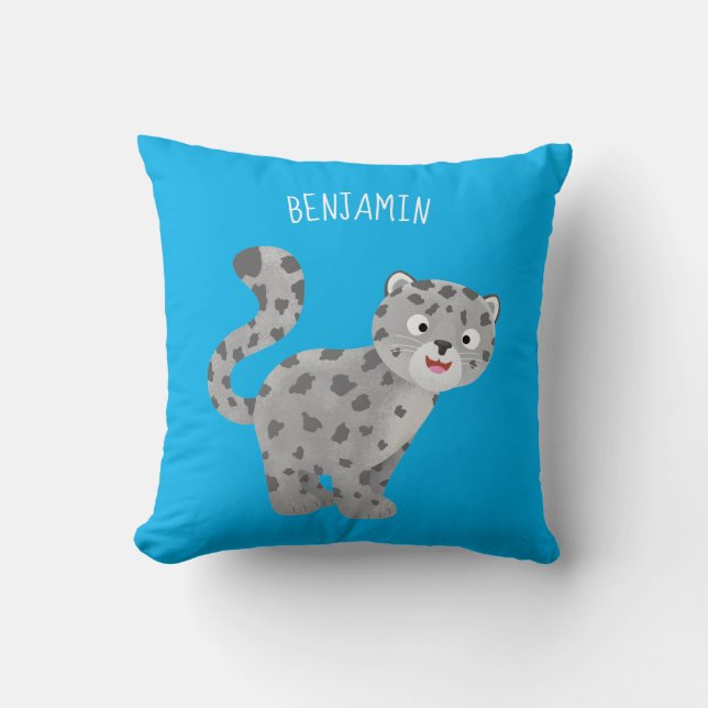 Cute snow leopard cartoon illustration cushion (Front)