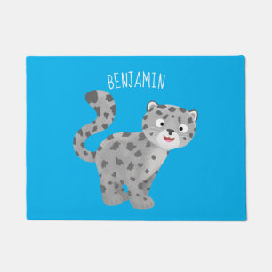 Cute snow leopard cartoon illustration doormat