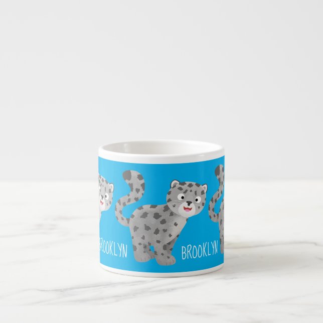 Cute snow leopard cartoon illustration espresso cup (Front)