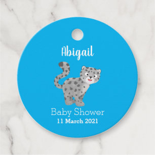 Cute snow leopard cartoon illustration favour tags