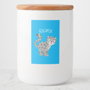 Cute snow leopard cartoon illustration food label