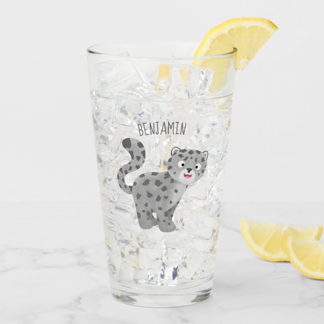 Cute snow leopard cartoon illustration glass (Back Ice)