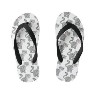 Cute snow leopard cartoon illustration kid's jandals