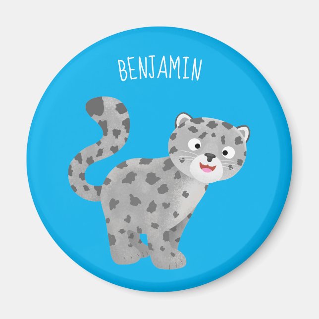 Cute snow leopard cartoon illustration magnet (Front)