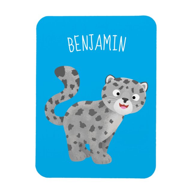 Cute snow leopard cartoon illustration magnet (Vertical)