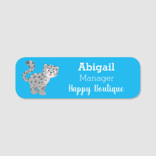 Cute snow leopard cartoon illustration name tag