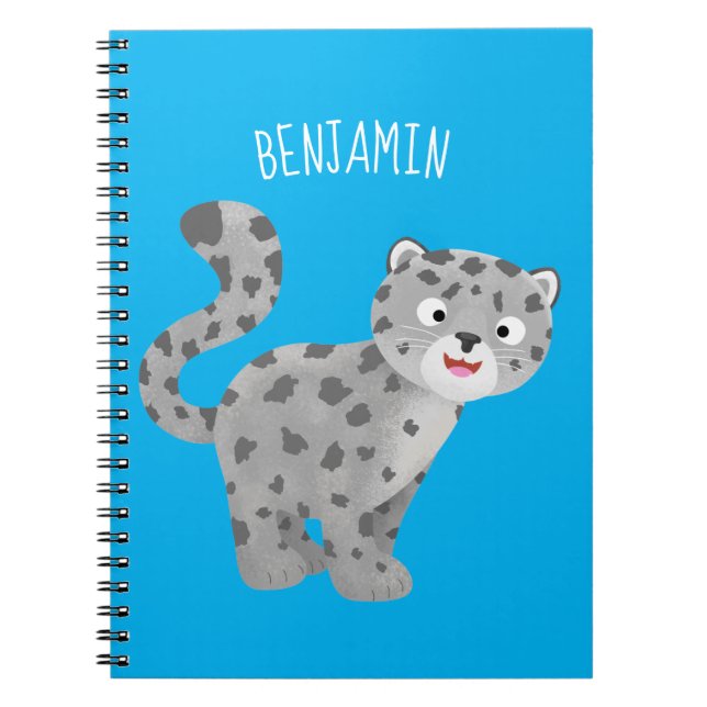 Cute snow leopard cartoon illustration notebook (Front)