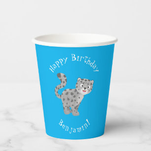 Cute snow leopard cartoon illustration paper cups