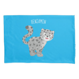Cute snow leopard cartoon illustration pillowcase