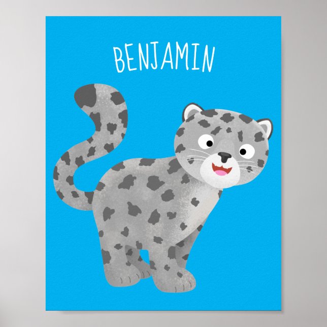 Cute snow leopard cartoon illustration poster (Front)