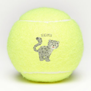 Cute snow leopard cartoon illustration tennis balls