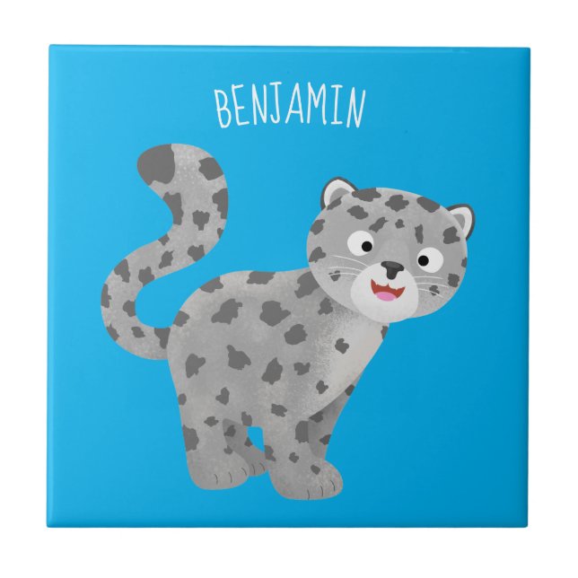 Cute snow leopard cartoon illustration tile (Front)