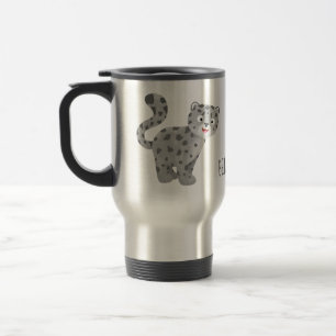 Cute snow leopard cartoon illustration travel mug