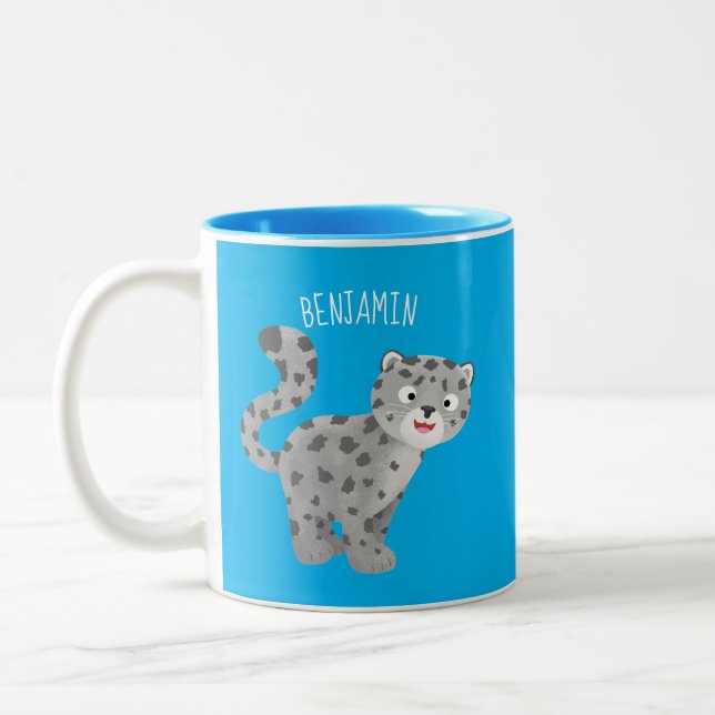 Cute snow leopard cartoon illustration Two-Tone coffee mug (Left)