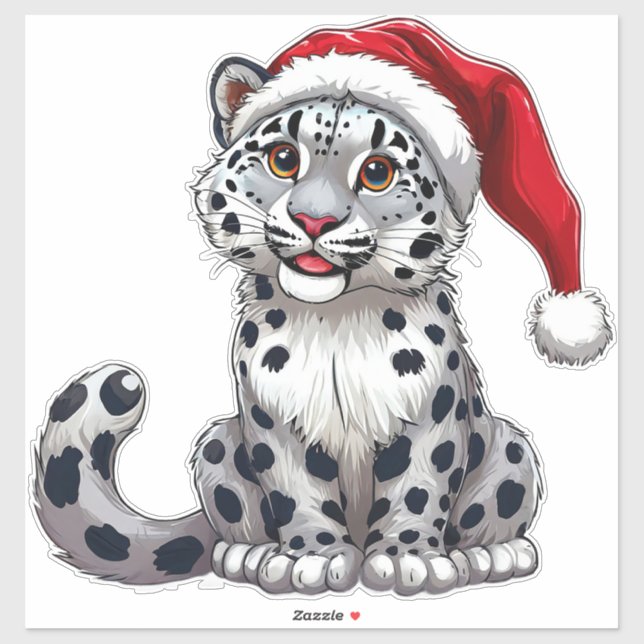 Cute Snow Leopard Cartoon in Santa Hat (Sheet)