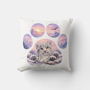 Cute Snow Leopard Paw Mountain Design Cushion