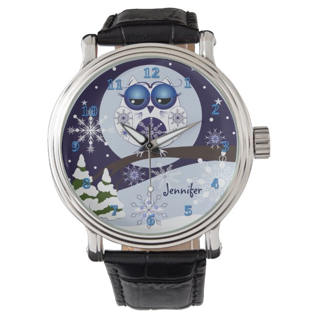 Cute Snow Owl & custom Name watch (Front)