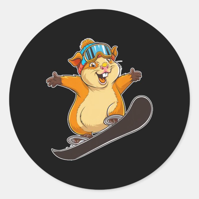 Cute Snowboarding Hamster With Goggles  Classic Round Sticker (Front)