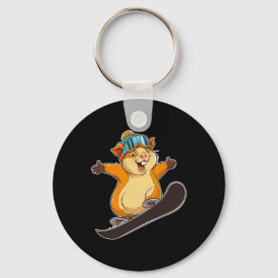 Cute Snowboarding Hamster With Goggles Key Ring