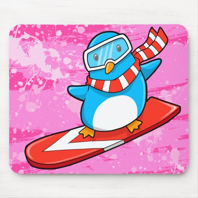 Cute Snowboarding Penguin Mouse Pad (Front)