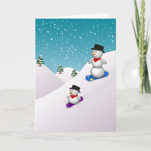Cute Snowboarding Snowmen - Greeting Card