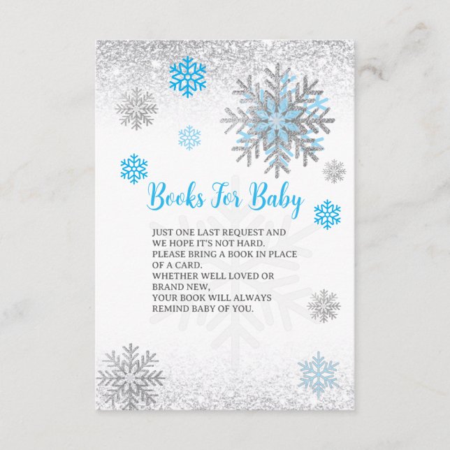 Cute Snowflake Blue & Silver Baby's Book Request  Enclosure Card (Front)