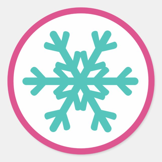 Cute Snowflake Fuchsia Pink Aqua Stickers (Front)