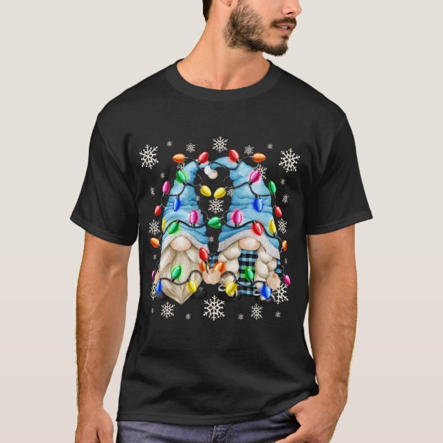 Cute Snowflake Pattern And Christmas Gnome Christm T-Shirt (Front)